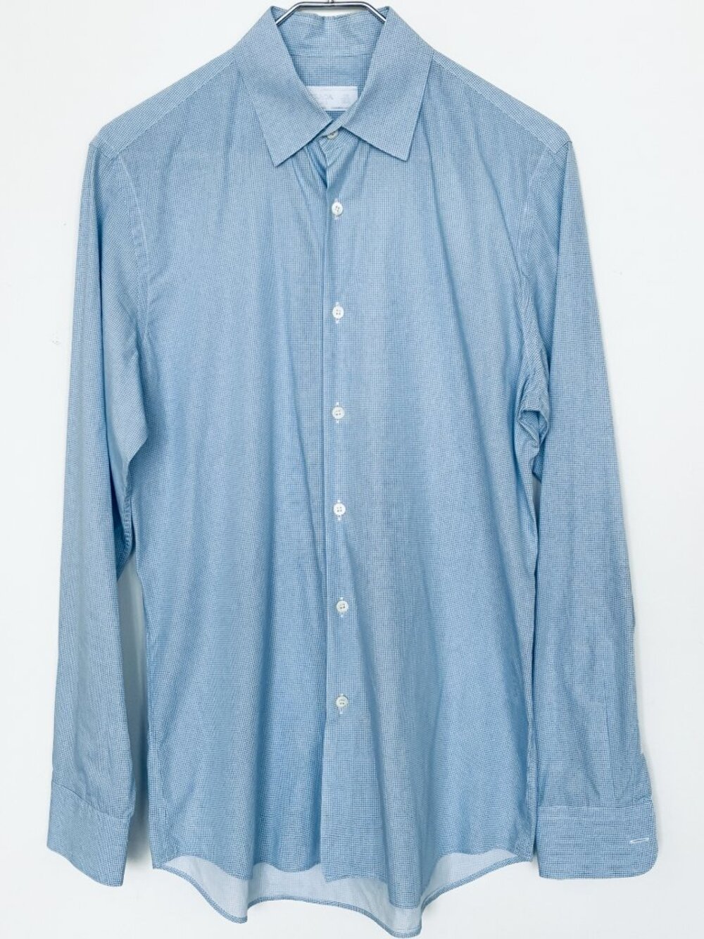 PRADA men's dress shirt, size 15.5" / 39cm, blue and white circle micro-pattern